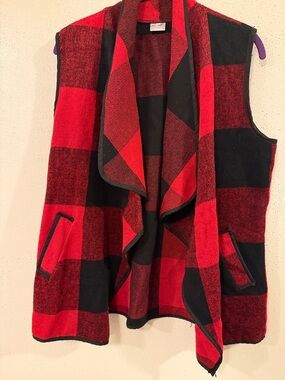 Red & Black Buffalo Plaid Open Front Vest